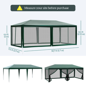 10' x 20' Party Tent Outdoor Canopy Garden Sun Shade with 8 Mosquito Mesh Netting and Zipper Door, Green