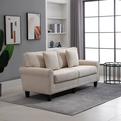 HOMCOM Modern 3-seater sofa, corduroy fabric, pine legs and rolled armrests, beige