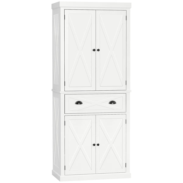 Meuble de rangement avec 4 portes, tiroir et étagères réglables, blanc