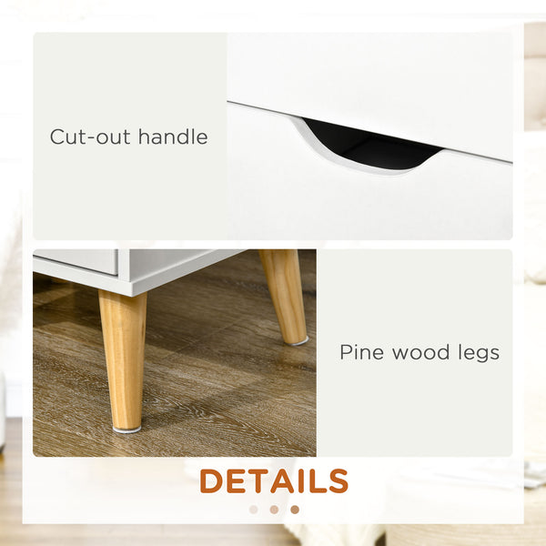 Table de chevet moderne avec 2 tiroirs et pieds en pin, blanche