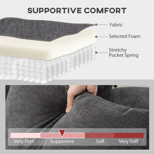 Canapé sectionnel avec assise intégrée, méridienne amovible, 2 coussins, gris