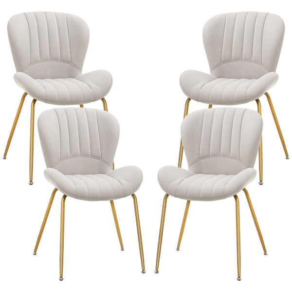 Lot de 4 chaises de salle à manger moderne avec dossier rembourré, blanc crème