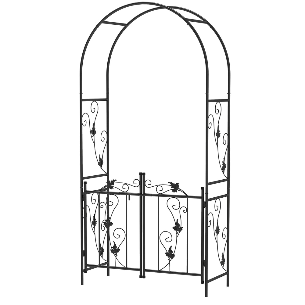 Arche de jardin en acier de 2,1 m avec portail, treillis pour plantes grimpantes, rosiers, vignes, arche de mariage pour extérieur, jardin, pelouse, arrière-cour, noir