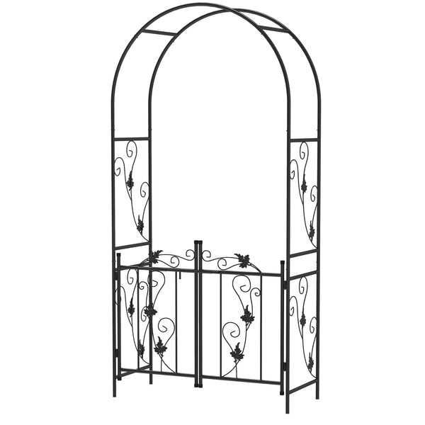 Arche de jardin en acier de 2,1 m avec portail, treillis pour plantes grimpantes, rosiers, vignes, arche de mariage pour extérieur, jardin, pelouse, arrière-cour, noir