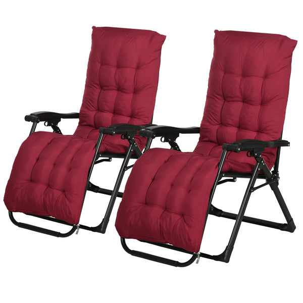 Lot de 2 chaises inclinables zéro gravité avec coussin et appui-tête, rouge vin
