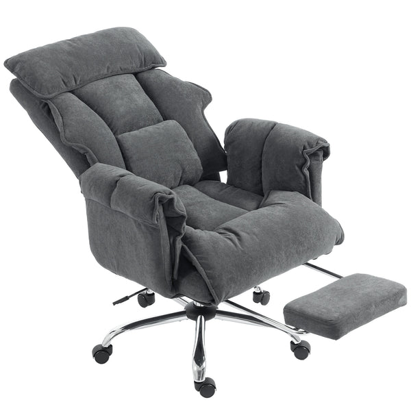 Desk Chair, Computer Office Chair with Footrest, Adjustable Backrest and Headrest, Dark Grey
