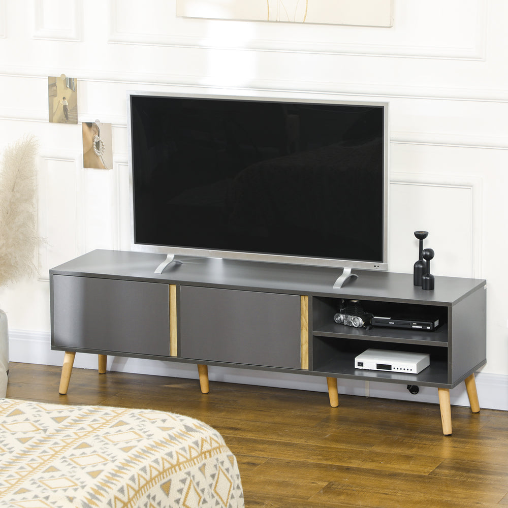 Meuble TV pour téléviseurs jusqu'à 55 pouces, avec étagères et passe-câbles, gris foncé