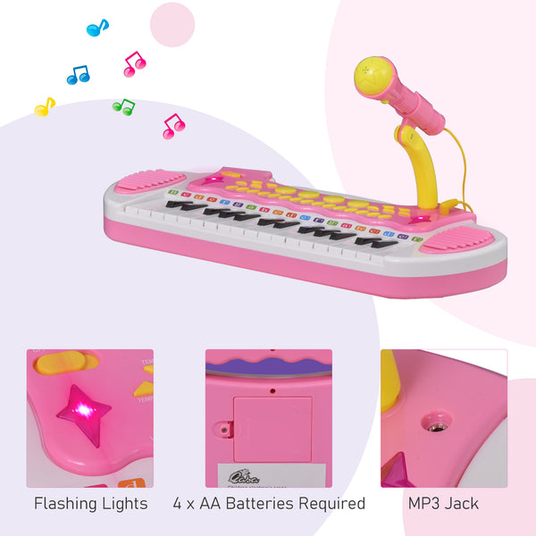 Piano-clavier avec tabouret, microphone fonctionnel et lampe de poche lumineuse, rose
