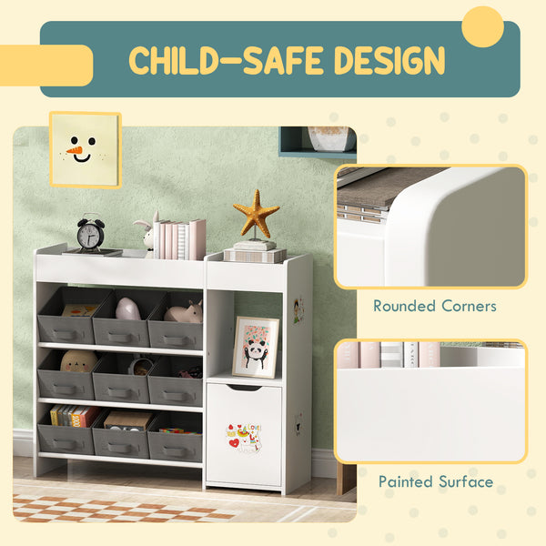 Toy Storage with 9 Non-Woven Fabric Boxes, Cabinet and Shelves, for Kids Bedroom, Playroom, White