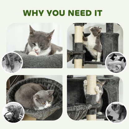 Arbre à chat avec griffoirs, lit, plateformes et hamacs, pour chats d'intérieur, gris foncé