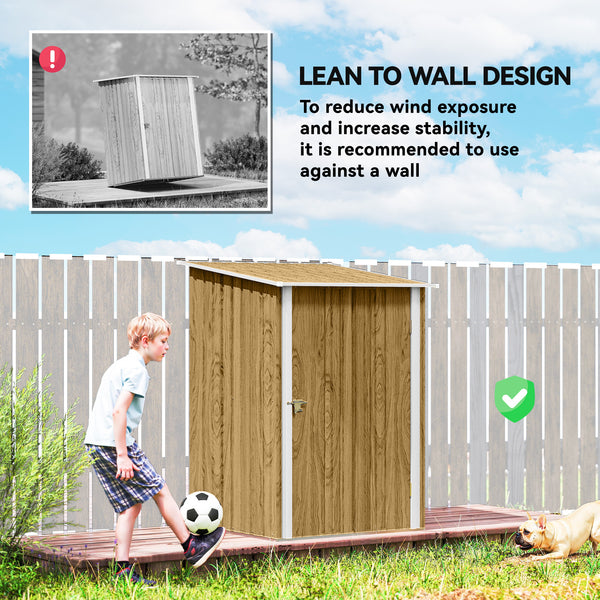 Cabanon de jardin compact en acier galvanisé avec porte verrouillable, couleur bois