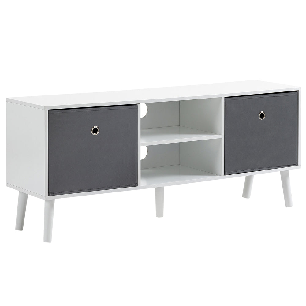 Meuble TV moderne avec tiroirs et étagères pliables, blanc