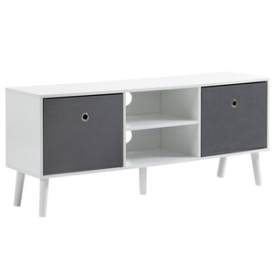 Meuble TV moderne avec tiroirs et étagères pliables, blanc
