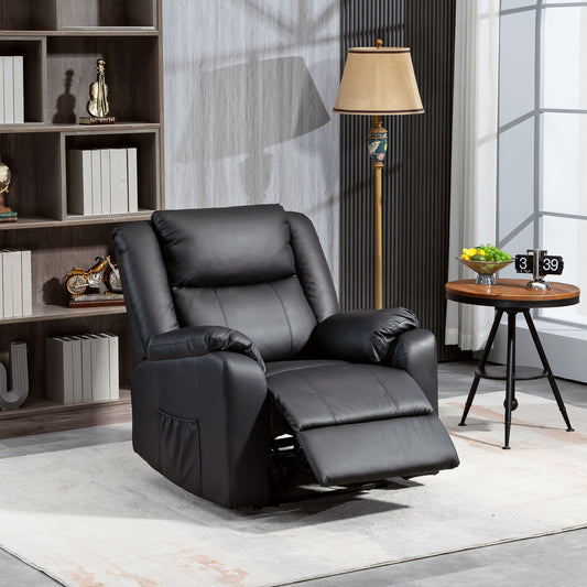Fauteuil inclinable en cuir synthétiquem avec repose-pieds et 2 poches latérales, noir