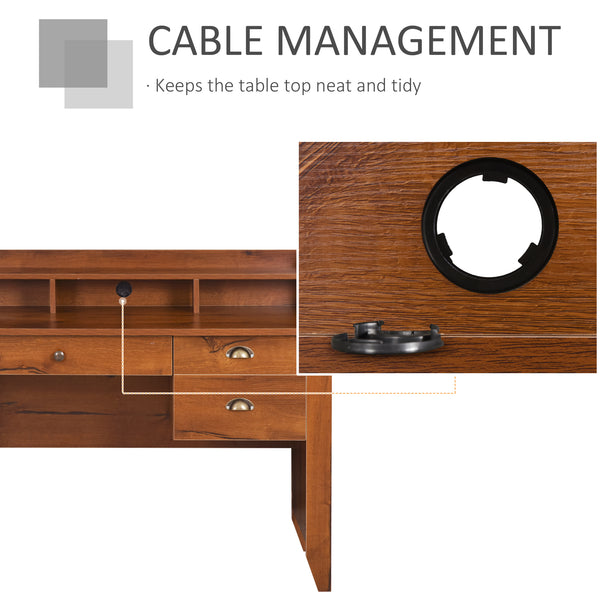 Bureau d'ordinateur avec rangement, tiroirs, étagère et table d'écriture, marron
