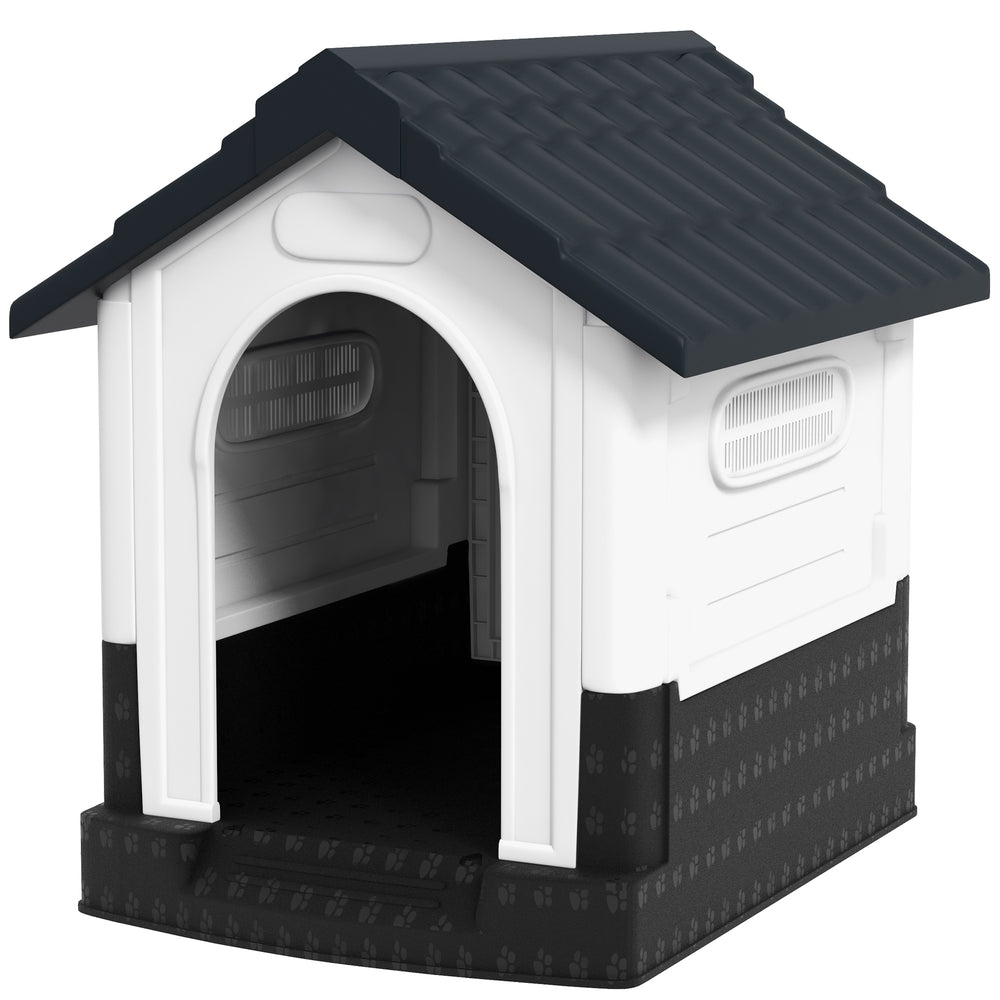 Outdoor kennel with windows and elevated base