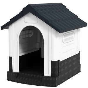 Outdoor kennel with windows and elevated base