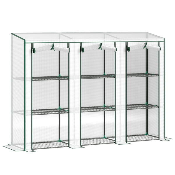 Lean-to greenhouse with 3 shelves, white
