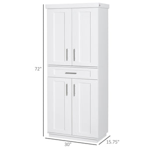 Meuble de rangement avec 4 portes, tiroir et 3 étagères réglables, blanc