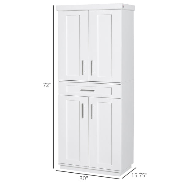 Meuble de rangement avec 4 portes, tiroir et 3 étagères réglables, blanc
