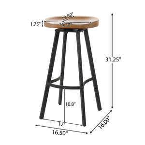 Ensemble de 2 tabourets de bar pivotants de style industriel avec cadre en fer finition rouille, assise en pin, aucun assemblage requis, naturel