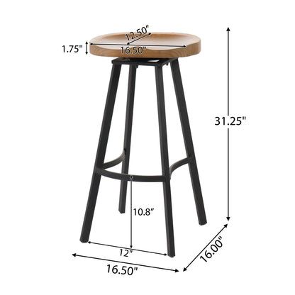 Ensemble de 2 tabourets de bar pivotants de style industriel avec cadre en fer finition rouille, assise en pin, aucun assemblage requis, naturel