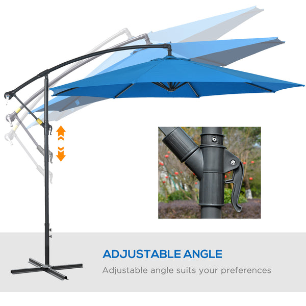 Parasol déporté de 3 m avec base, parasol suspendu à bras articulé, bleu