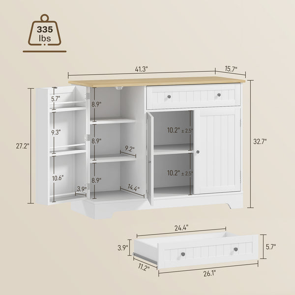 Buffet moderne avec tiroir, étagère réglable, 3 portes, pour salle à manger, blanc