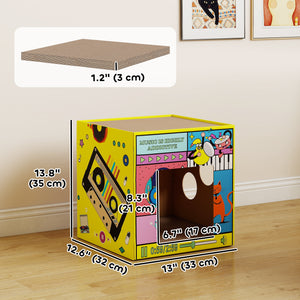 Maison pour chat 2 en 1 en carton avec planche à griffer et herbe à chat