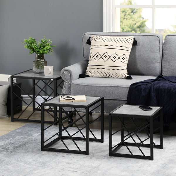 Lot de 3 tables gigognes carrées avec structure en métal, gris