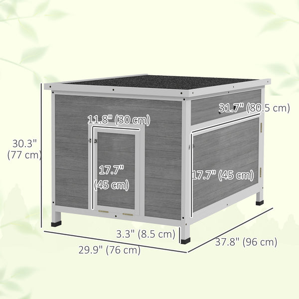 Duck Coop, Wooden Chicken House Rabbit Hutch with Openable Roof, Removable Floor, Double Doors, Ramp, Grey