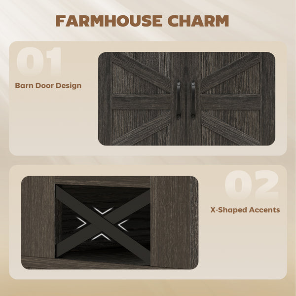 Buffet with 4 barn-style sliding doors with 3 drawers and adjustable shelves, dark brown