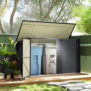 Garden shed with three bin compartments, grey
