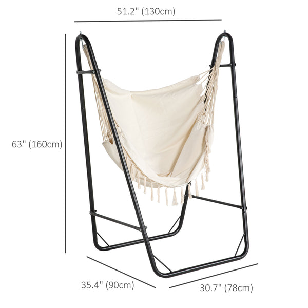 Hammock Chair with U Shape Stand, Hammock Swing Chair with A Side Pocket, Cream White