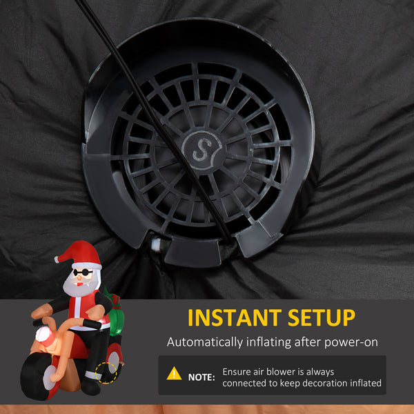 Père Noël à moto gonflable de 1,6 m de hauteur avec éclairage LED