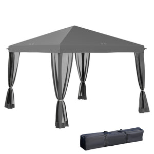 Gazebo 10' x 10' avec filet latéral amovible et sac de transport pour terrasse extérieure, gris clair