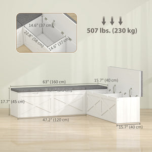 Banc d’entrée modulaire avec 5 rangements cachés et coussins rembourrés – Blanc effet bois