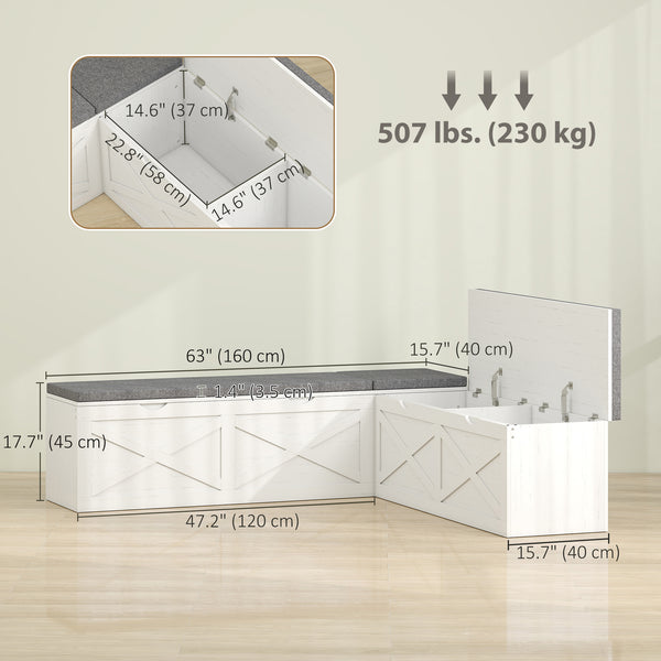 Banc d’entrée modulaire avec 5 rangements cachés et coussins rembourrés – Blanc effet bois