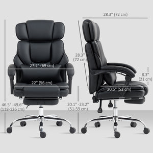 Chaise de bureau en similicuir, inclinable avec repose-pieds, appui-tête réglable, soutien lombaire, roulettes pivotantes, noir