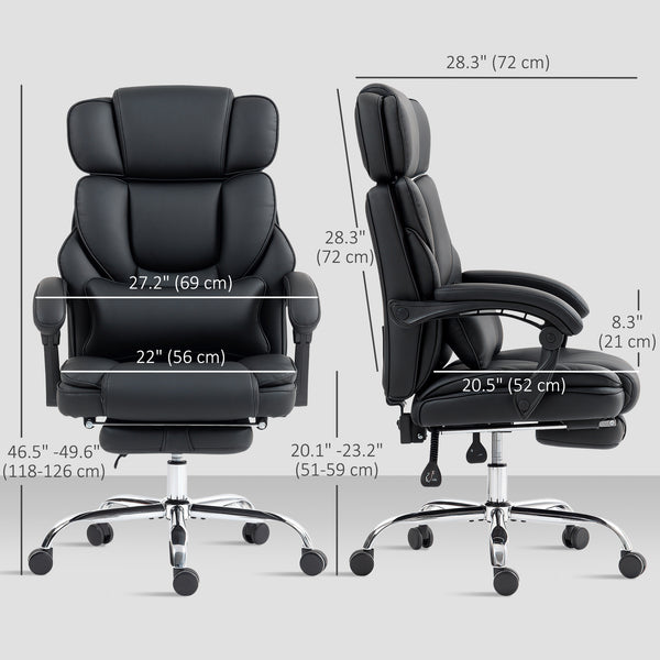 Chaise de bureau en similicuir, inclinable avec repose-pieds, appui-tête réglable, soutien lombaire, roulettes pivotantes, noir