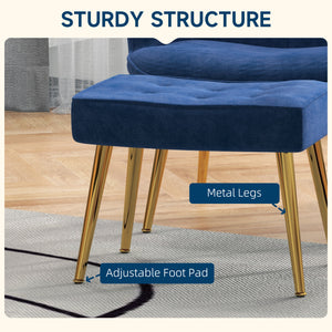 Fauteuil avec repose-pieds et pieds en métal doré, bleu foncé