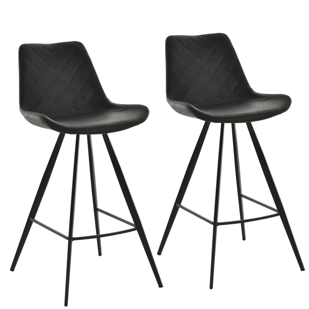 Lot de 2 tabourets de bar en microfibre avec pieds en métal et coussin rembourré, noir