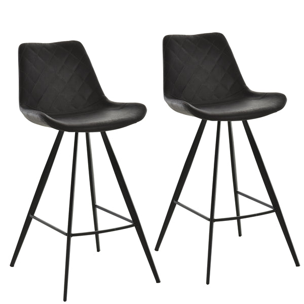 Lot de 2 tabourets de bar en microfibre avec pieds en métal et coussin rembourré, noir
