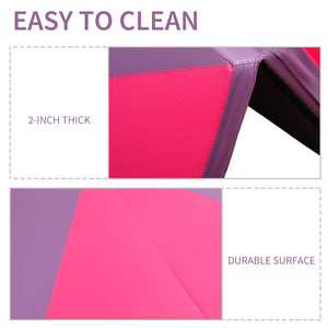 Tapis de gymnastique pliable 1,22 m x 3 m x 5 cm avec poignées de transport, rose et violet