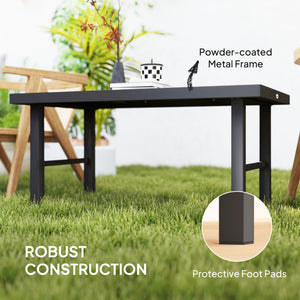 Table d'appoint d'extérieur avec plateau imitation bois, cadre en métal pour jardin, marron