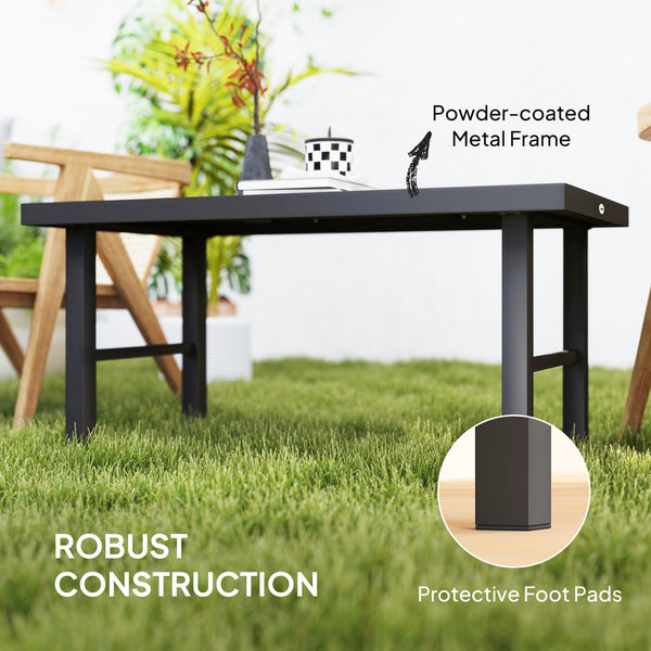 Table d'appoint d'extérieur avec plateau imitation bois, cadre en métal pour jardin, marron