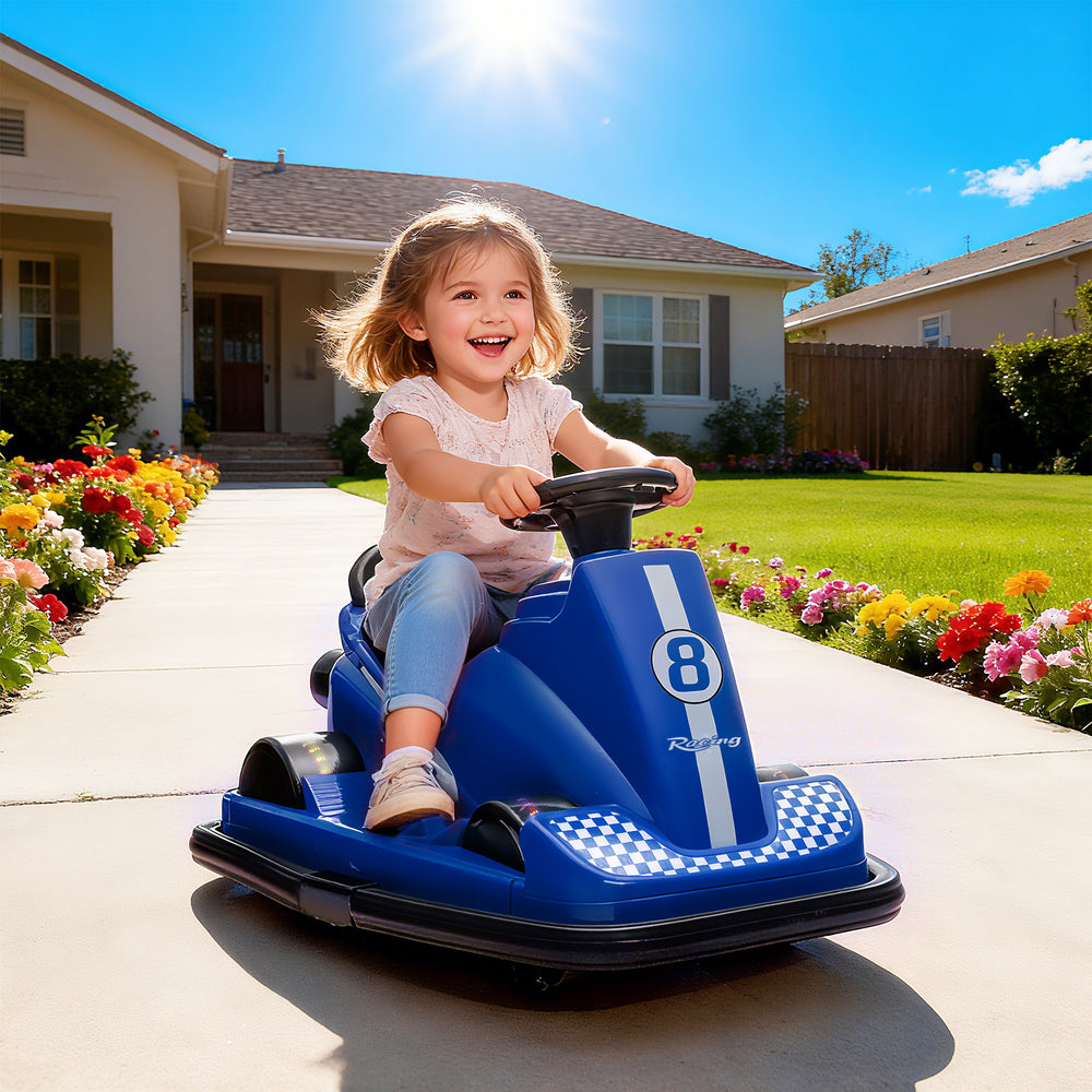6V Bumper Car, 360 Degree Rotation, Dual Motor, Music, Blue