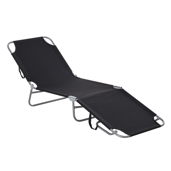 Folding chaise lounge with adjustable backrest and breathable mesh fabric, black