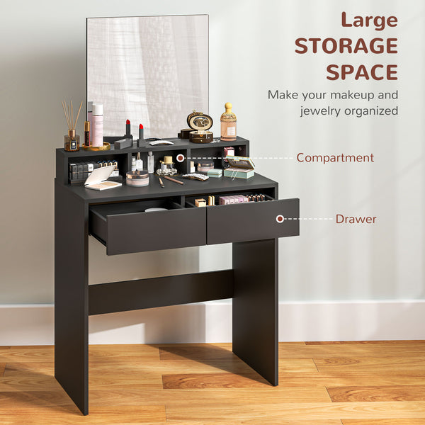 Coiffeuse avec miroir, tiroirs et compartiments, noire