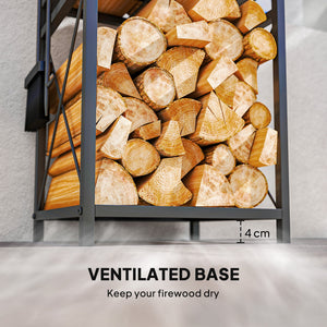 Support à bois de chauffage à 2 niveaux avec 4 outils pour foyer